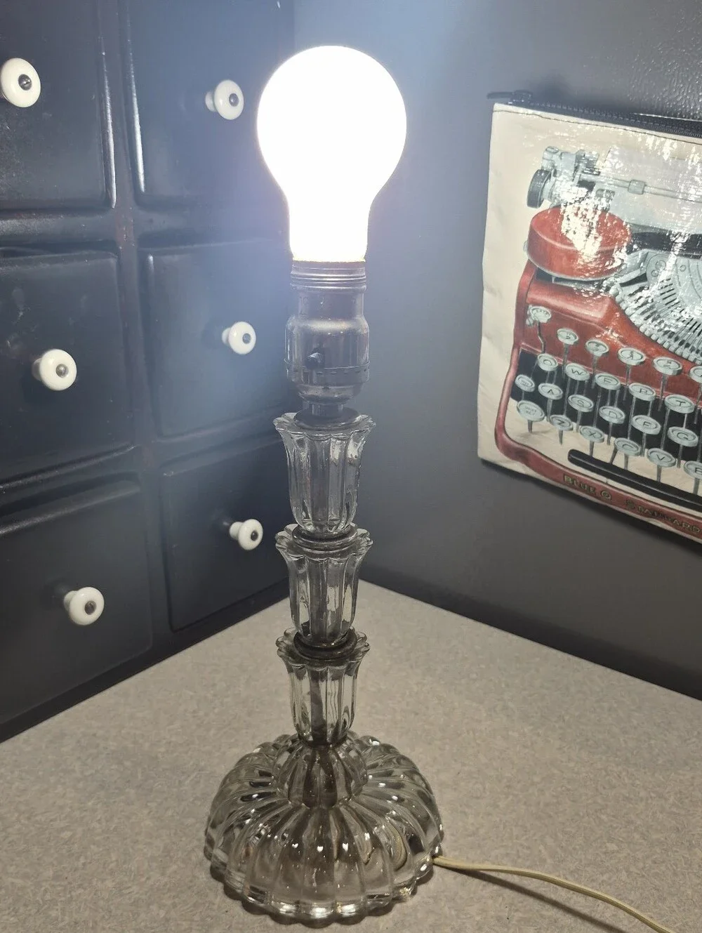 Clear Glass Table Lamp - Elegant Crystal-Style Home Accent VINTAGE